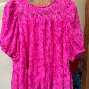 Umgee Vibrant Pink Lace Blouse